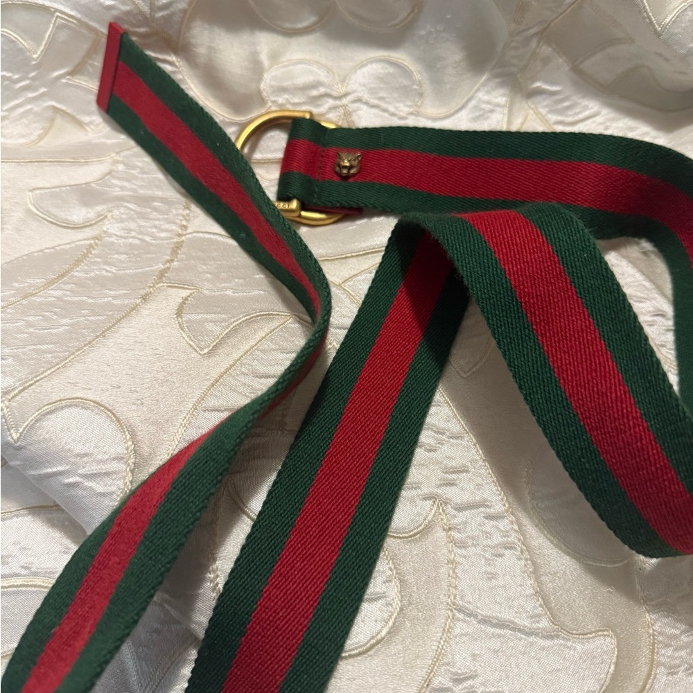 Gucci Classic Red and Green Belt with Gold Buckle